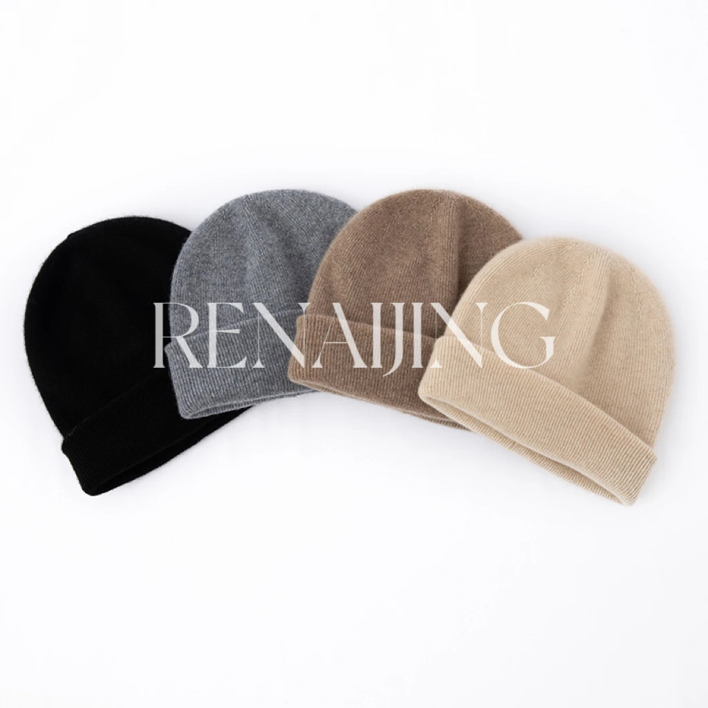 RENAIJING【双层抽条加厚帽子】纯山羊绒百搭男女通用时尚秋冬保暖