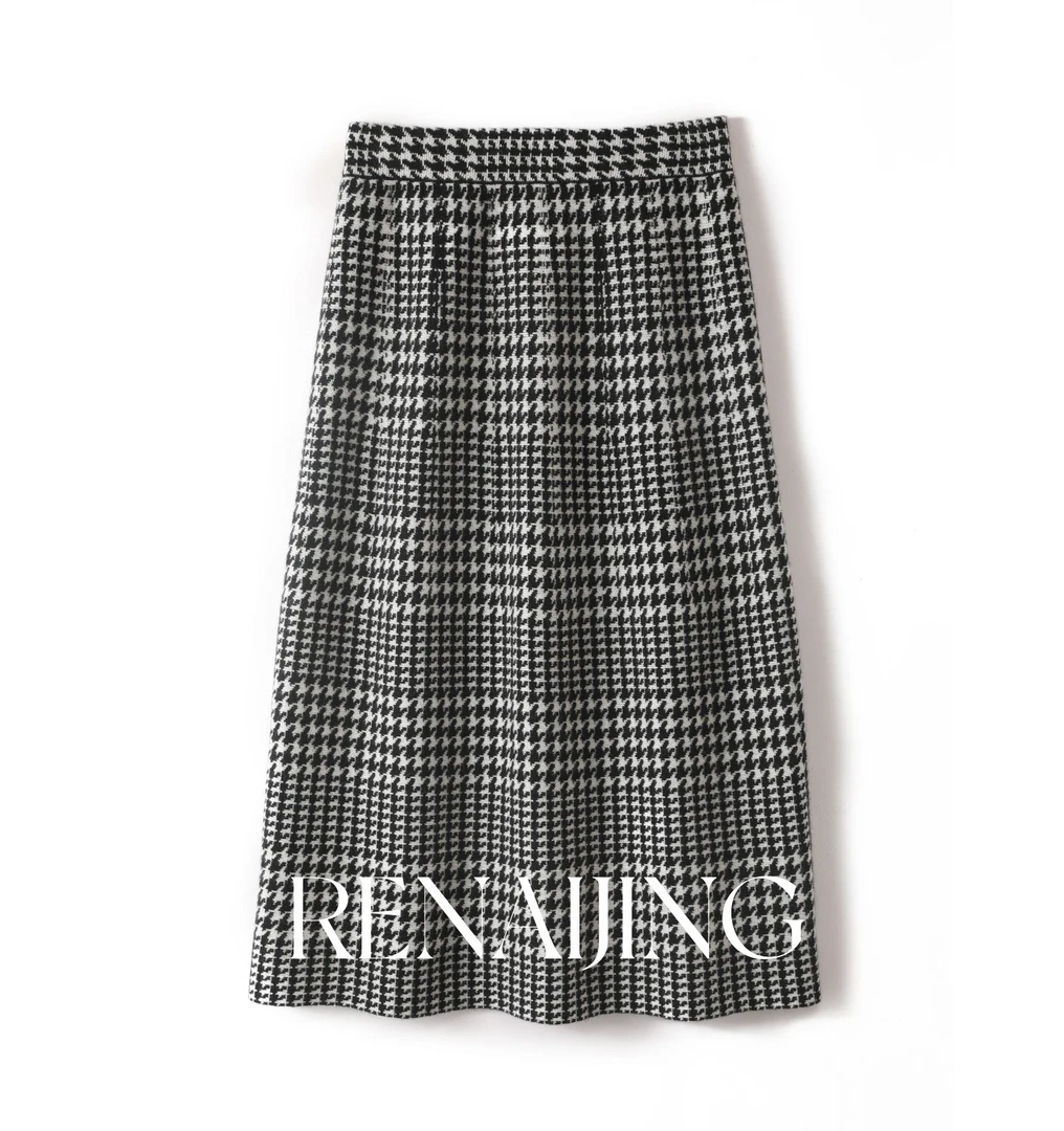 RENAIJING【千鸟格半身裙】纯山羊绒四平加厚秋冬时尚气质女复古女