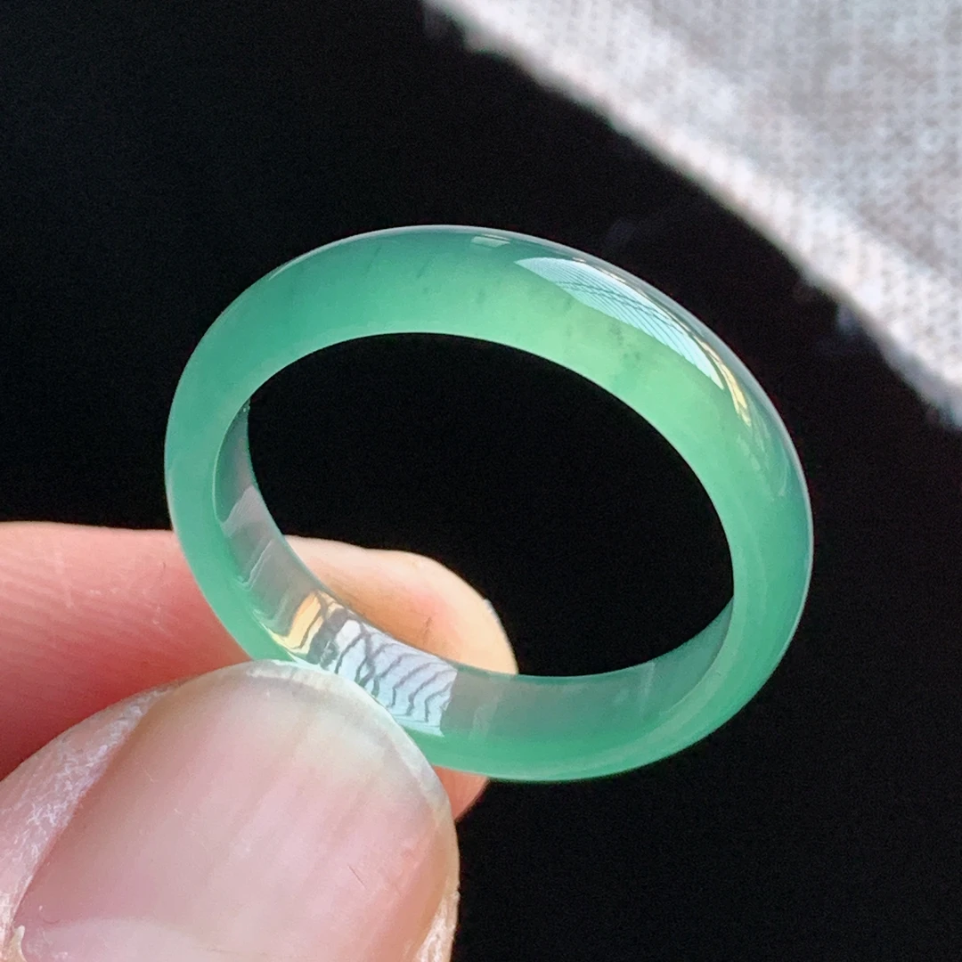 天然A货翡翠 冰种19号冰果绿满绿男女戒指指环素圈戒圈尾戒A23