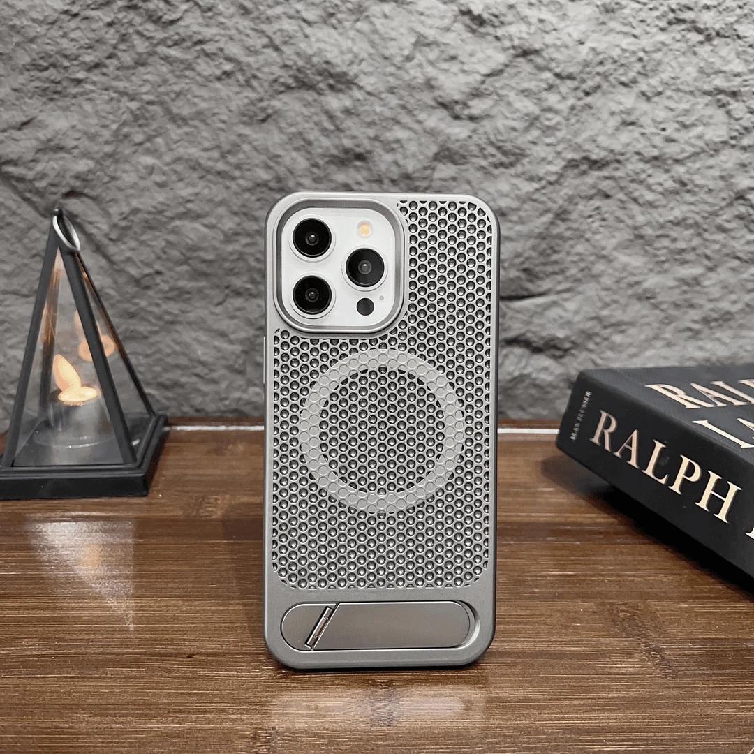 适用苹果15promax手机壳散热镂空磁吸支架14pro防摔超薄13保护套