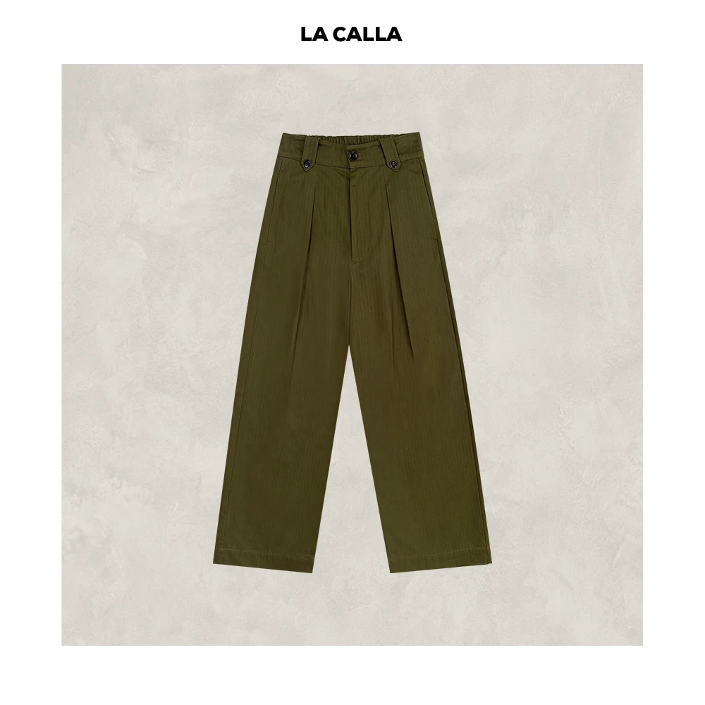 沈球球【草木绿】绿色百搭复古色阔腿宽松垂感纯棉休闲裤