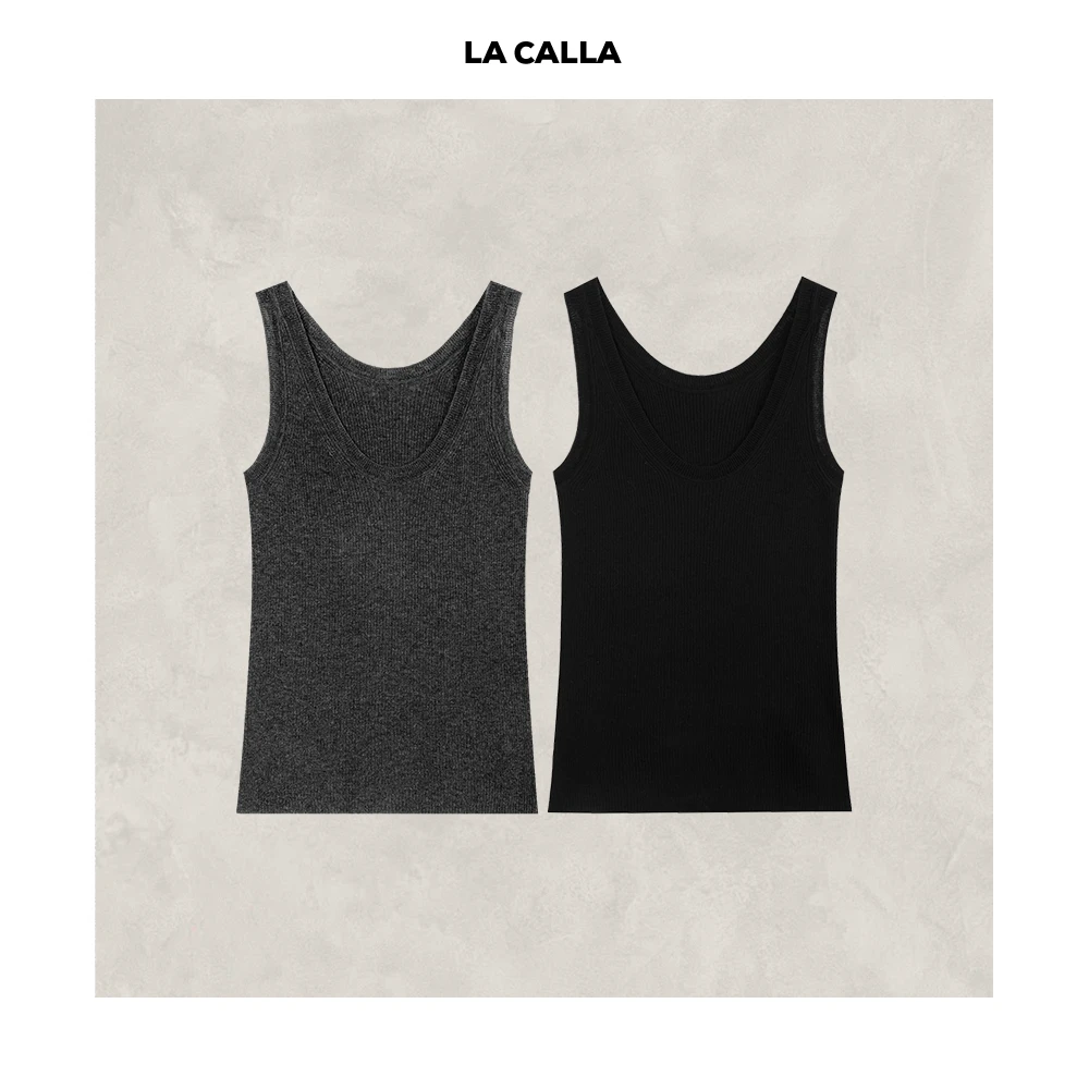 沈球球【U织背心】黑色灰色轻奢显瘦纯色大U领背心