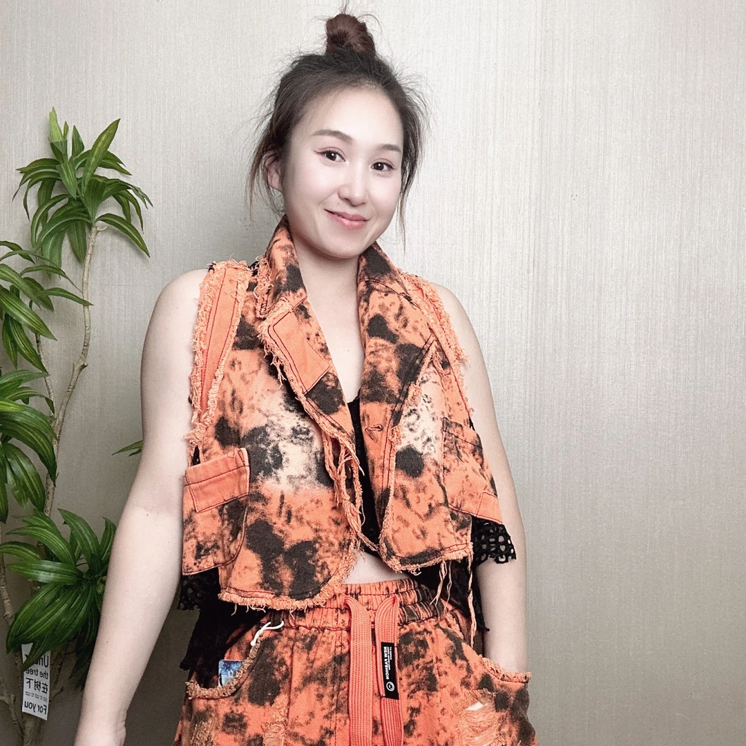 1255薇拉欧货早秋新款百搭时尚乍然复古印花拼花网牛仔马甲