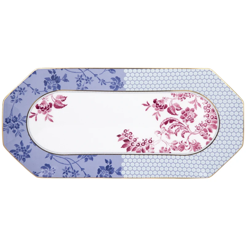 【TD家】33cm 新布莱顿花园 蓝色 长方托盘 高骨瓷 彩盒装