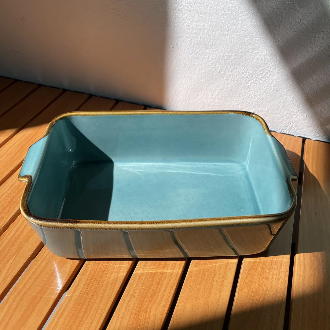 【多米家】34*21*8CM 长方形龙泉釉烤盘 瑕疵不售后 不带双耳30CM