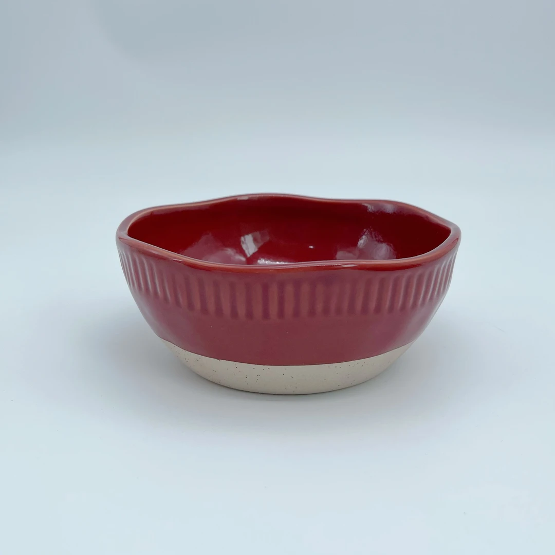 【C家】15*6CM 砖红色粗陶质朴黑点碗