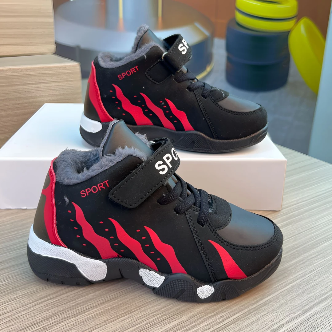 冬季加绒儿童运动鞋冬季新款防水皮面女童鞋运动鞋3-15岁男童鞋