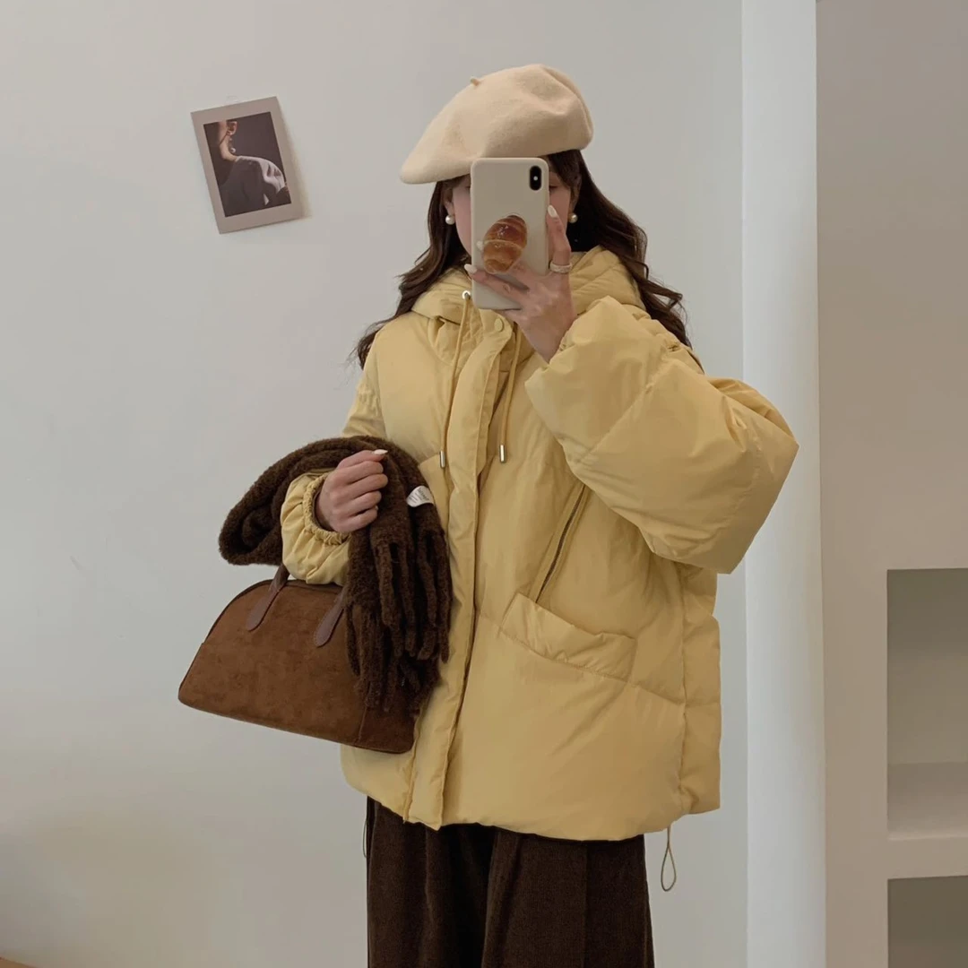 白鸭绒羽绒服女短款加厚连帽宽松显瘦小个子韩版休闲款短款羽绒服