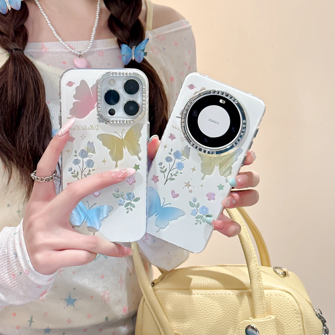 【苹果/华为】彩色蝴蝶适用iphone14pro手机壳15promax羽纱13IMD12