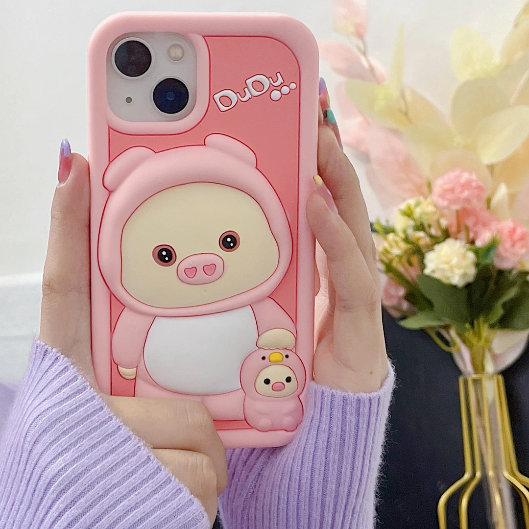 【苹果/华为】卡通粉色小猪硅胶适用iphone14pro手机壳13promax软15