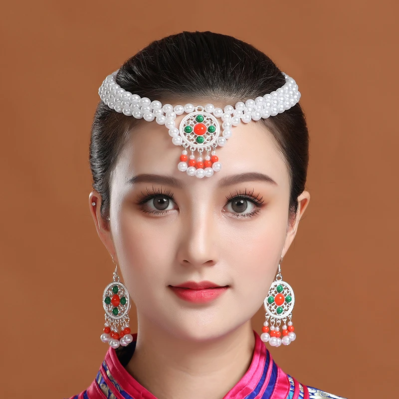 非金属亚克力耳饰 蒙古族舞蹈演出头饰手工串珠珠流苏耳环民族风