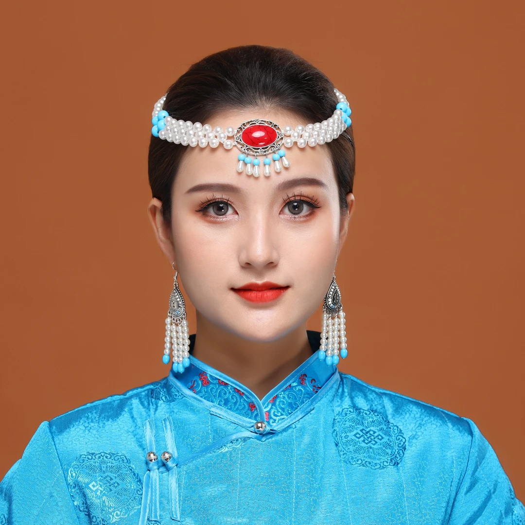 非金属亚克力耳饰 蒙古族舞蹈演出头饰手工串珠珠流苏耳环民族风