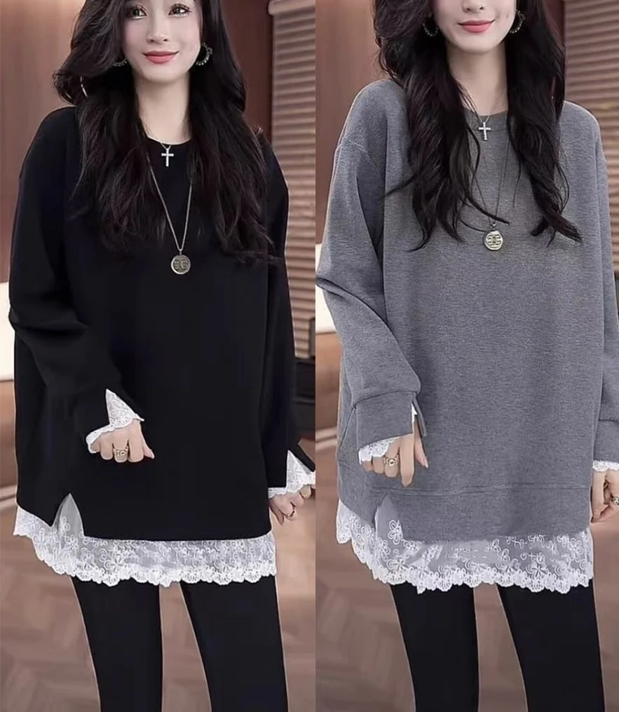 【克拉家】冬季时髦叠穿蕾丝花边女新款韩版荷叶边假两件内搭