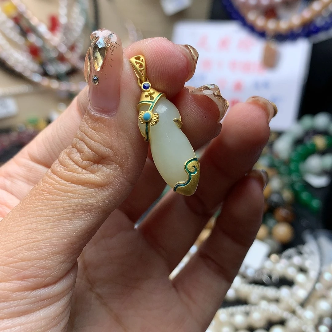 和田玉（糖玉）项链银S925镶嵌e 17