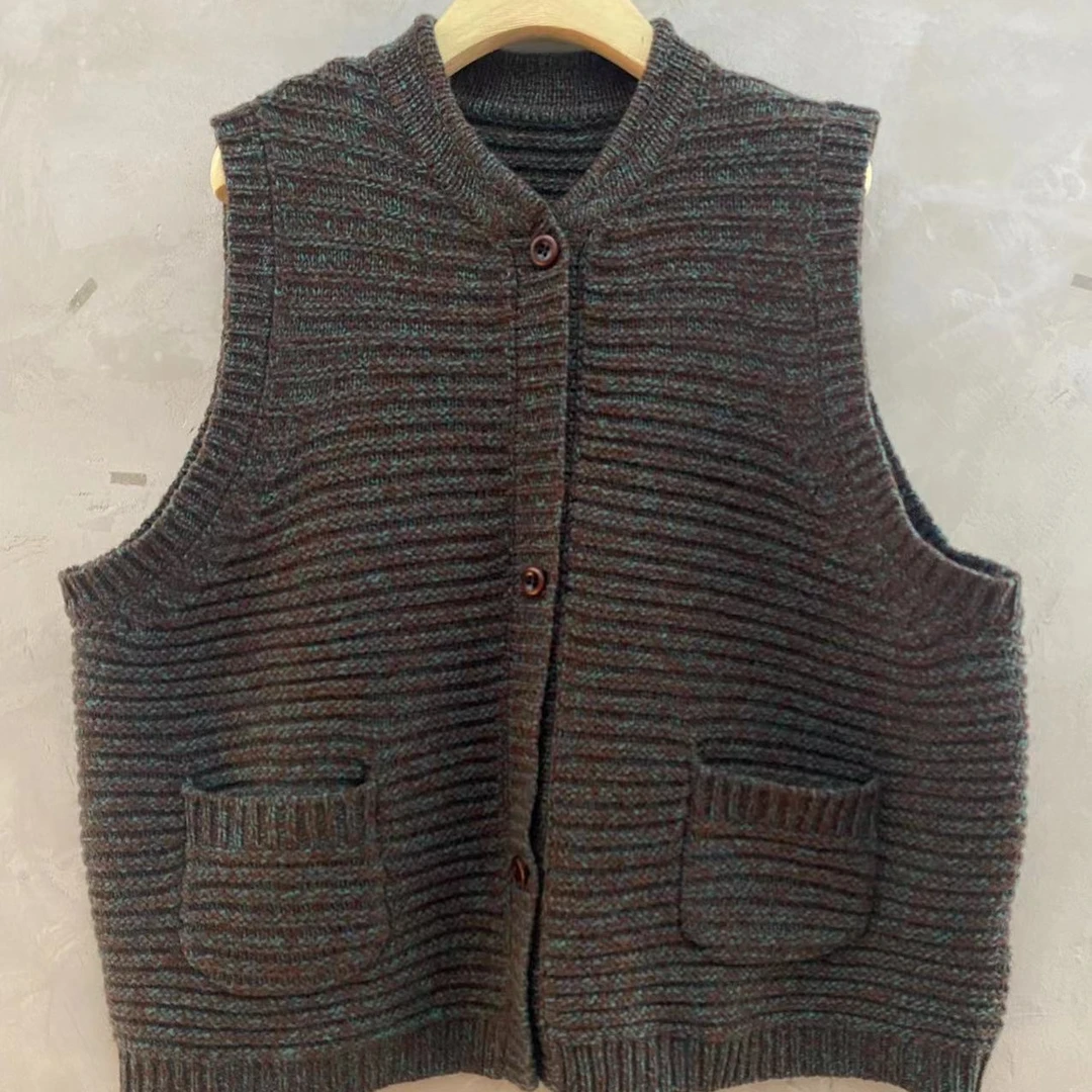 小文｜原创古蘭木B3167咖绿羊毛马甲116*53