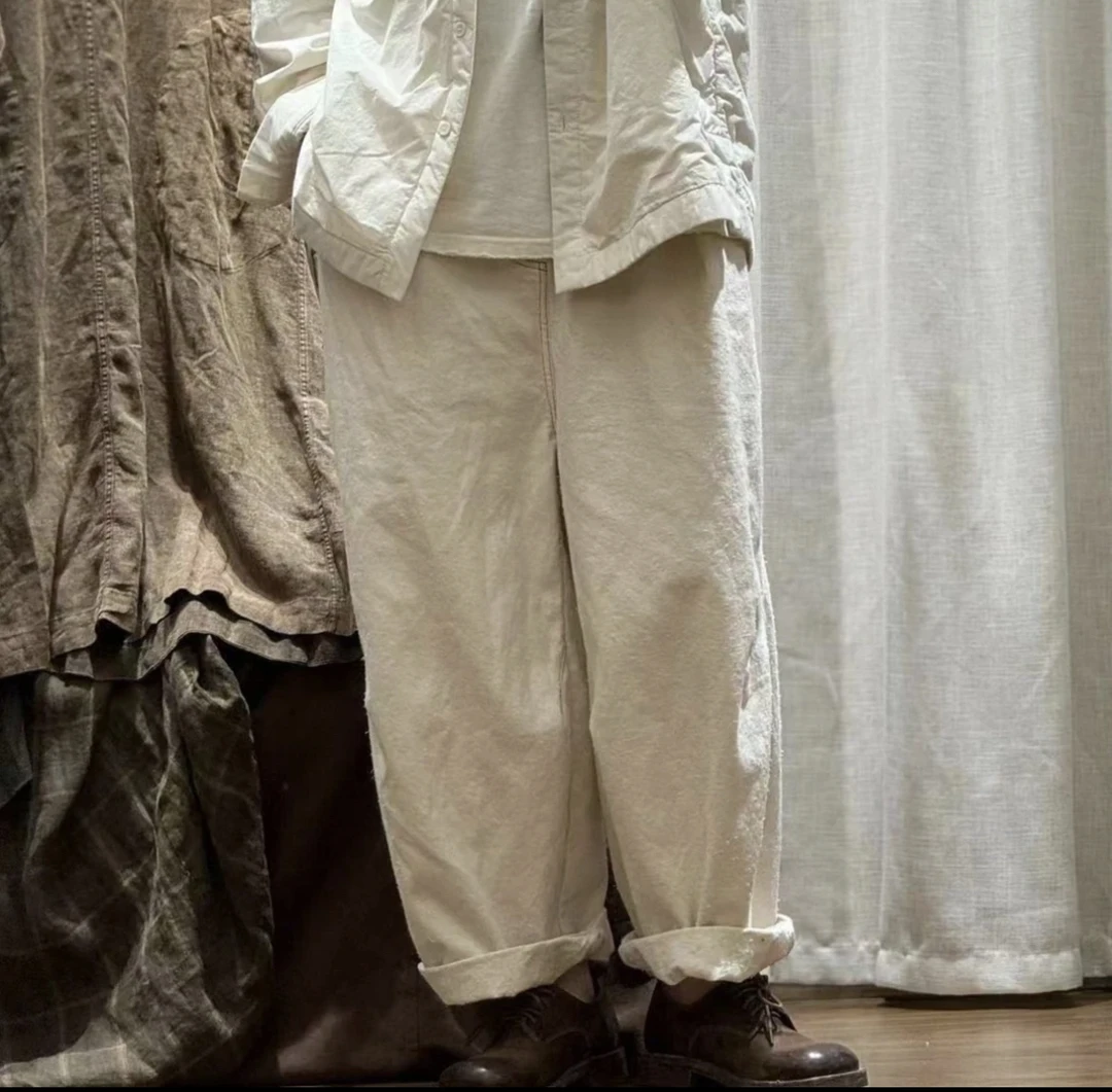 小文｜原创08185有机棉米白色休闲裤