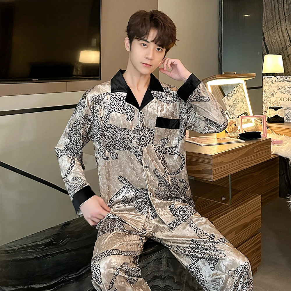 2023年新款金丝绒睡衣男士高级感春秋长袖套装秋冬季男款家居服