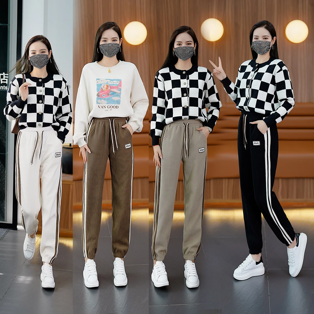 秋冬款2023上新木棉绒卫裤运动百搭休闲束脚裤显瘦抽绳加厚高腰