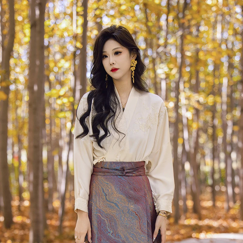 明羽织造新中式飞机袖女士交叉领复古国风女装马面裙汉元素汉服