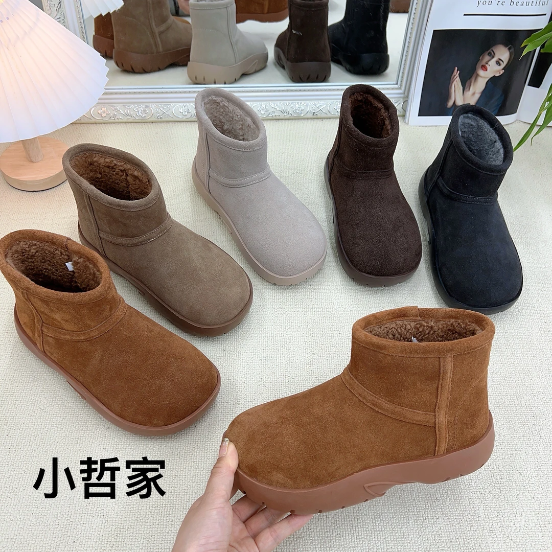 106051欧货广州真皮厚底4cm宽头加绒保暖休闲百搭时尚冬款雪地靴