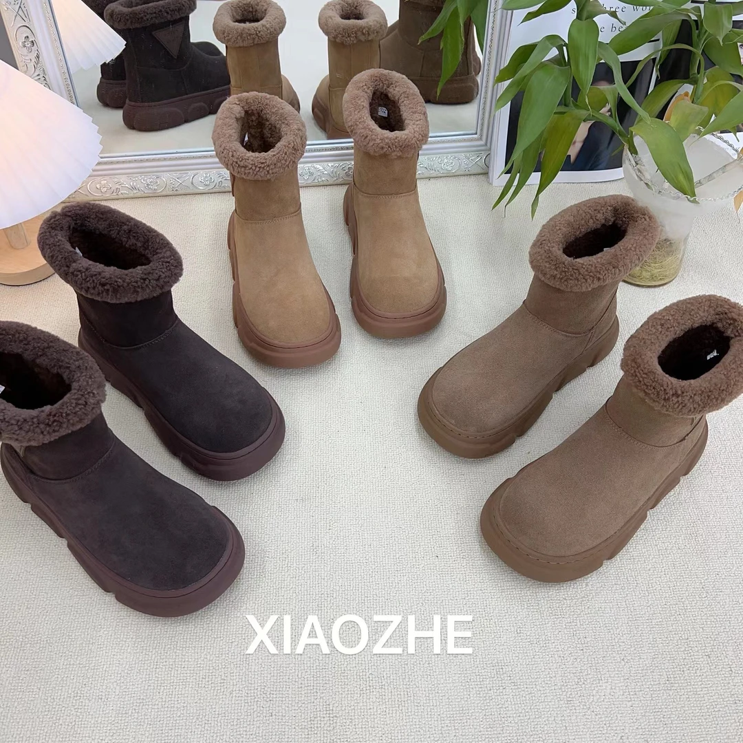 2102冬季新款广州真皮厚底高帮加绒休闲百搭时尚韩版雪地靴棉鞋