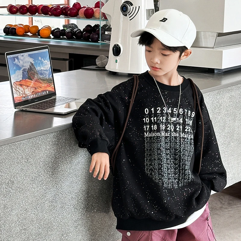 男童秋款撒银卫衣儿童春秋圆领潮童男孩中大童韩版套头上衣童装