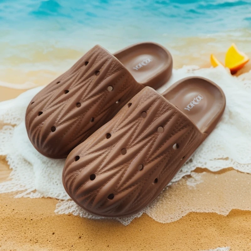 洞洞鞋女夏季室内外穿厚底沙滩褶皱包头凉拖鞋舒适时尚休闲居家