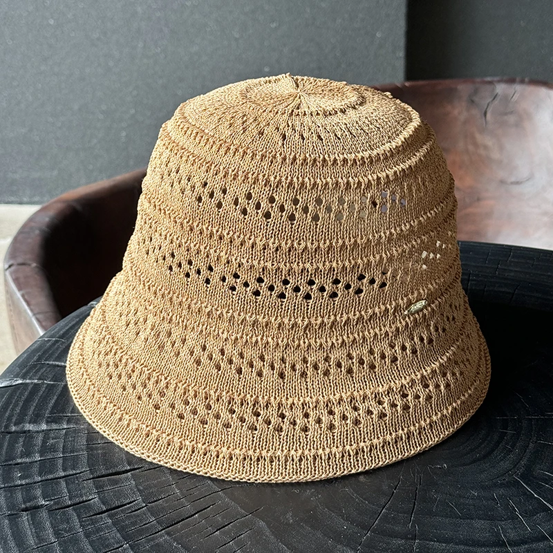 日本和纸小檐渔夫帽复古小帽檐条纹针织镂空超轻可折叠可卷渔夫帽