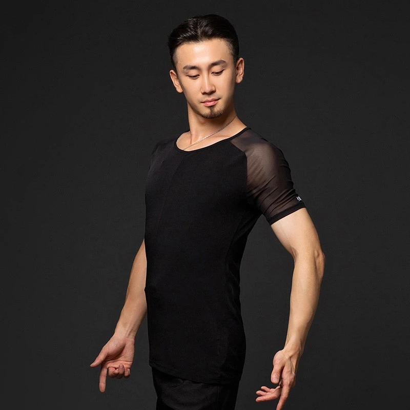 HCDance/皇朝舞蹈拉丁舞练功服男士圆领短袖训练服上衣夏季AZ1078