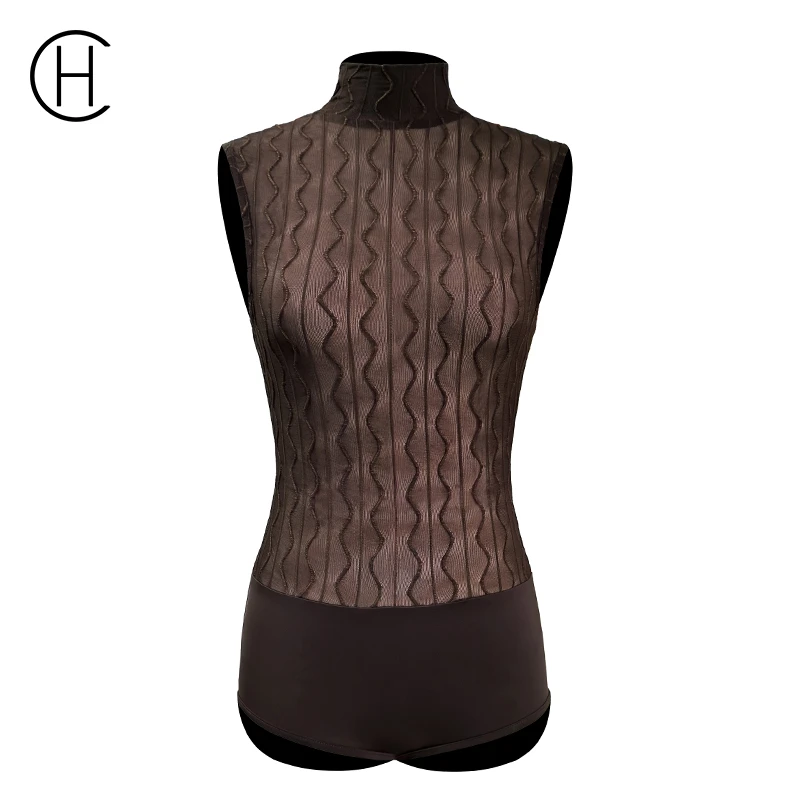 拉丁舞服女上衣练功服新款高端舞蹈网纱上衣连体衣DS1022无袖