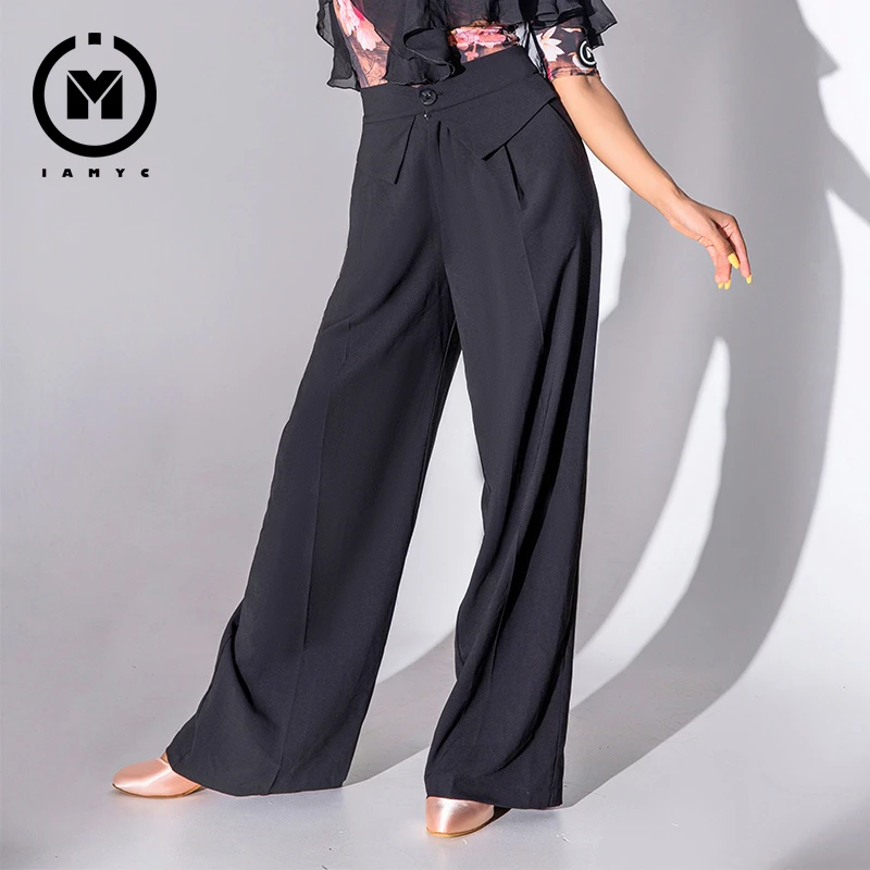 IAMYC摩登舞服女高腰舞蹈裤拉丁舞裤子交谊舞阔腿裤练功服 B20006