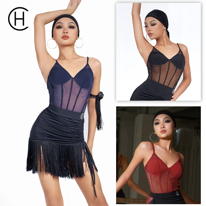 HC·DANCE拉丁舞服上衣新款露背吊带女带胸垫连体衣练功服 DS1020