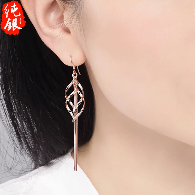 925银耳饰 S925银创意感耳环女长款几何流苏百搭耳钉简约耳坠耳饰
