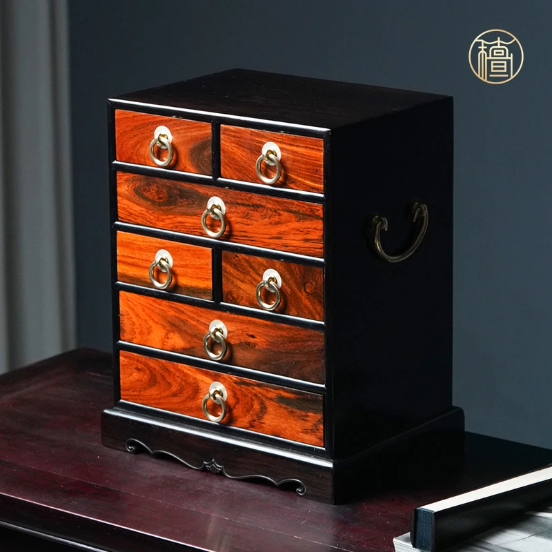 红木饰品盒多层带抽屉复古实木首饰收纳盒高档大红酸枝五六七斗柜