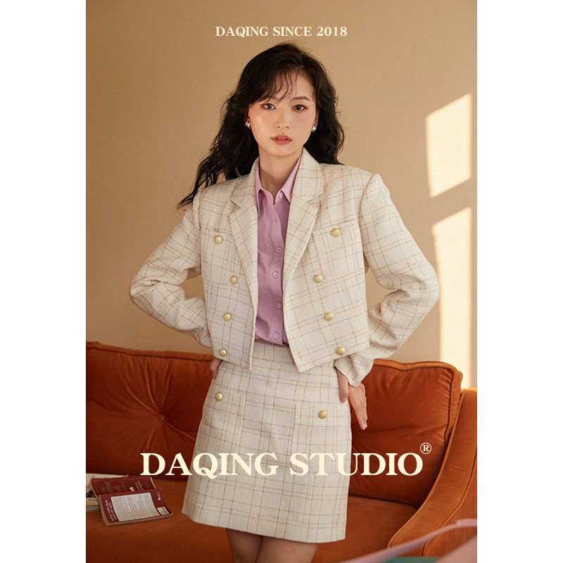 许大晴 D6406 格纹小香套装 外套+半裙