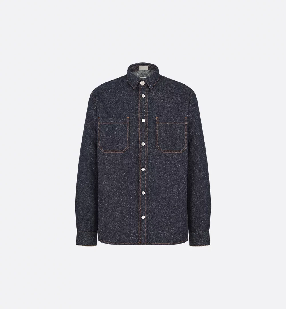 未使用 DIOR/迪奥 男士海军蓝色桑蚕丝斜纹面料外套衬衫