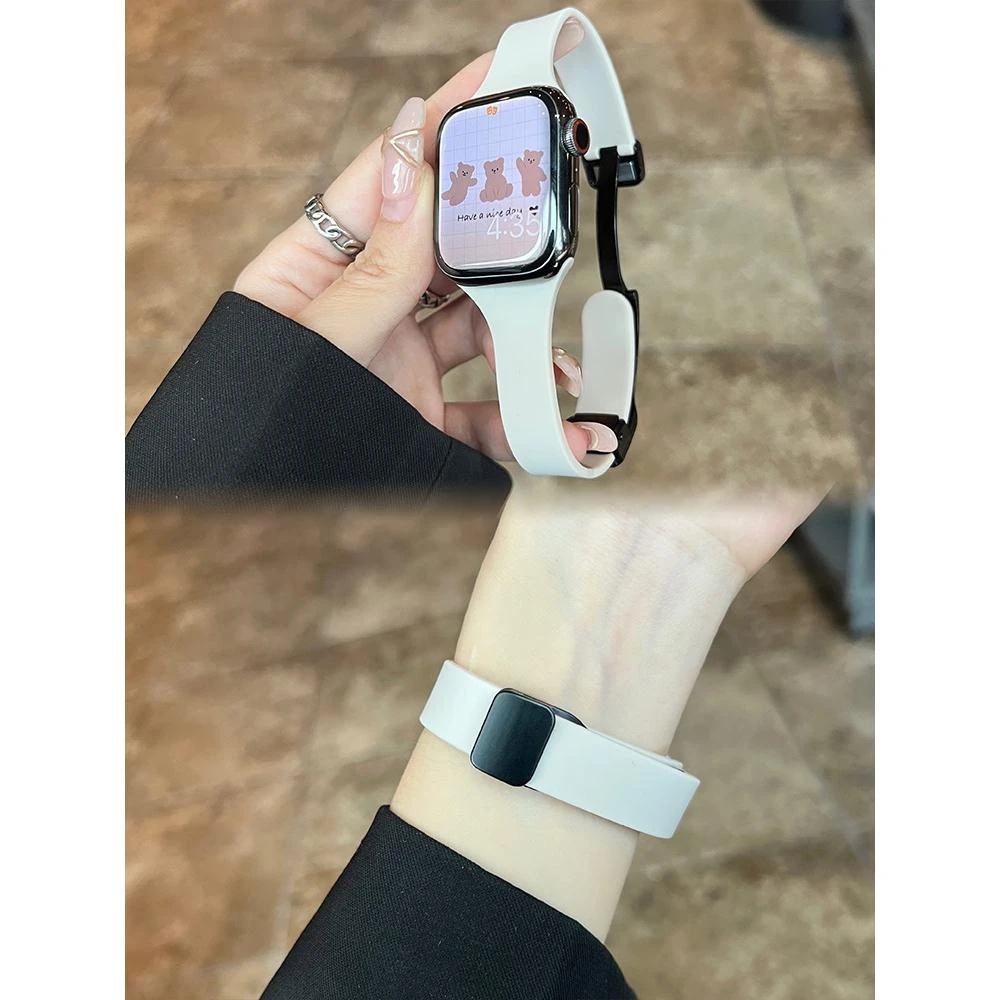 细款小蛮腰硅胶磁吸扣运动iwatch8表带适于苹果手表applewatch7潮
