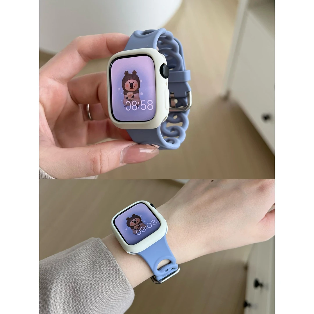 适用iwatch9/8苹果手表se2/5/6/7甜甜圈硅胶s10表带透气小众Ultra