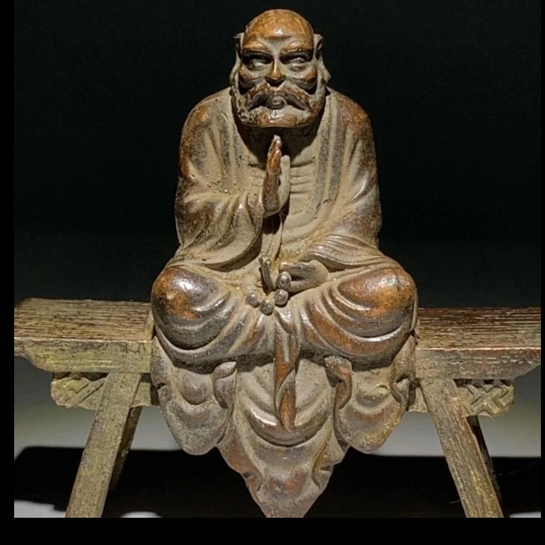 仿古铜器农村回流老物件达摩祖师佛像铜板凳佛老铜像古董旧货摆件