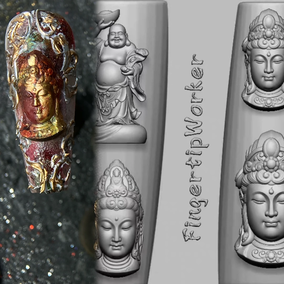 【美甲模具】原创国潮新中式国风观音佛头暗黑哥特乌鸦美甲模具新款