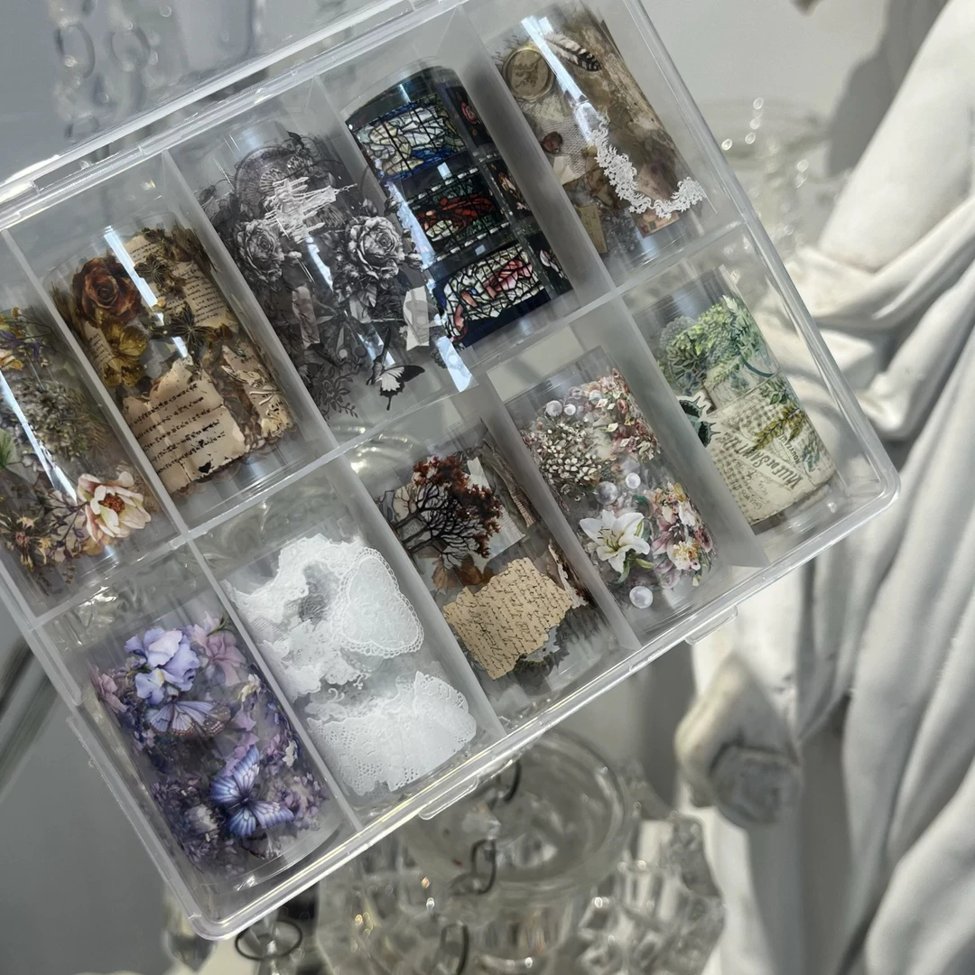 【豆汤正品】手帐复古风玻璃窗人物蕾丝花边美甲转印纸美甲素材