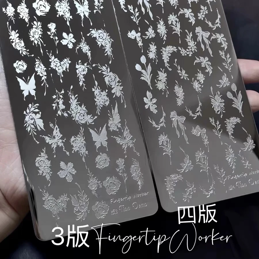 【美甲钢板印花】猪猪原创独家超精致全手绘印花板钢板竹子玫瑰蝴蝶