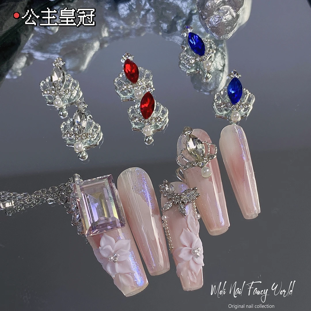 【Moli饰品】锆石爱心美甲饰品新款珍珠镀真金锆石皇冠锆石装饰