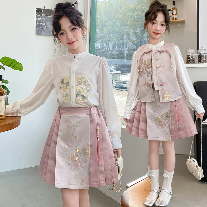 马面裙女童春装2025新款儿童汉服新中式套装春秋款女孩中国风裙子