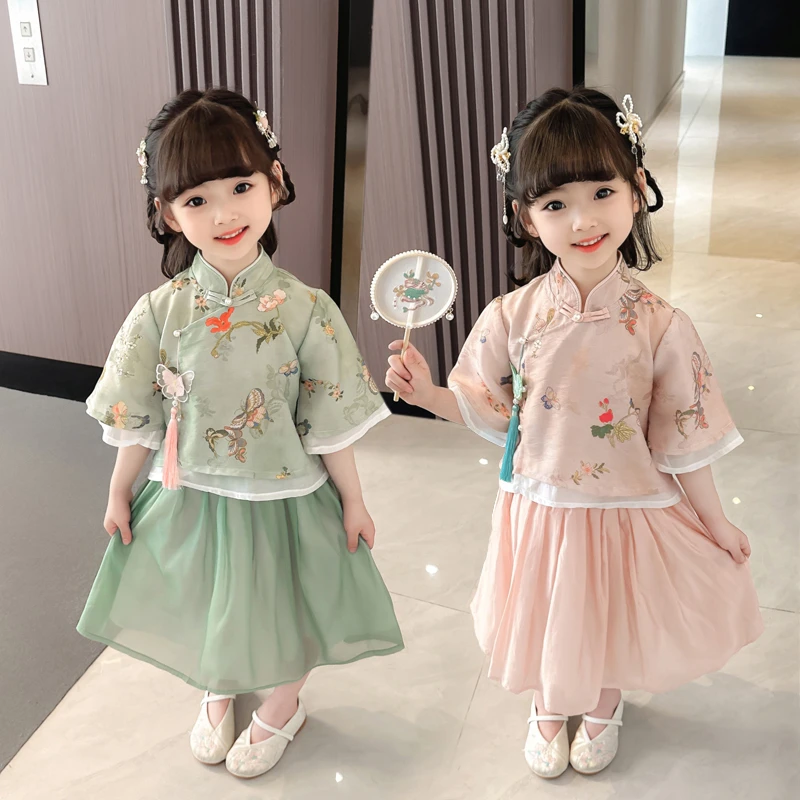 汉服套装女童夏季新款唐装夏儿童女宝宝中国风表演服小孩古风裙子