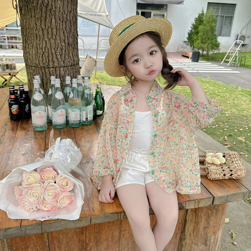 女童防晒衣夏季薄款2025新款儿童轻薄透气冰丝女宝宝洋气衬衫外套