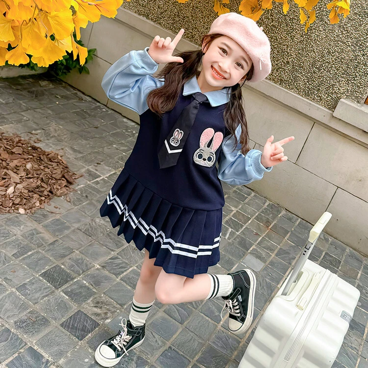女童学院风连衣裙春秋款2025新款童装儿童百褶裙洋气宝宝秋装裙子