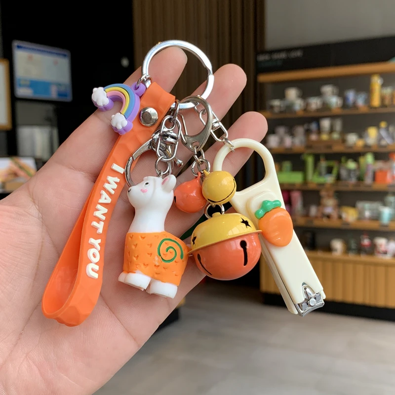 可爱羊驼钥匙扣女毛绒毛球挂件ins小清新指甲刀钥匙链女包挂件