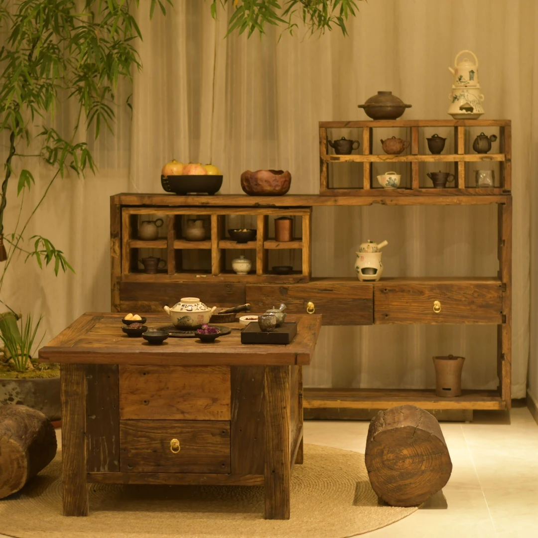 茶桌，博古架家用茶柜，茶道手工壶架，木纹不会完全一样