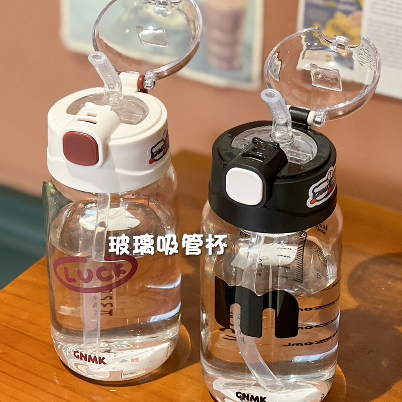 2025新款网红玻璃水杯吸管杯女生专用便携高颜值带刻度杯子
